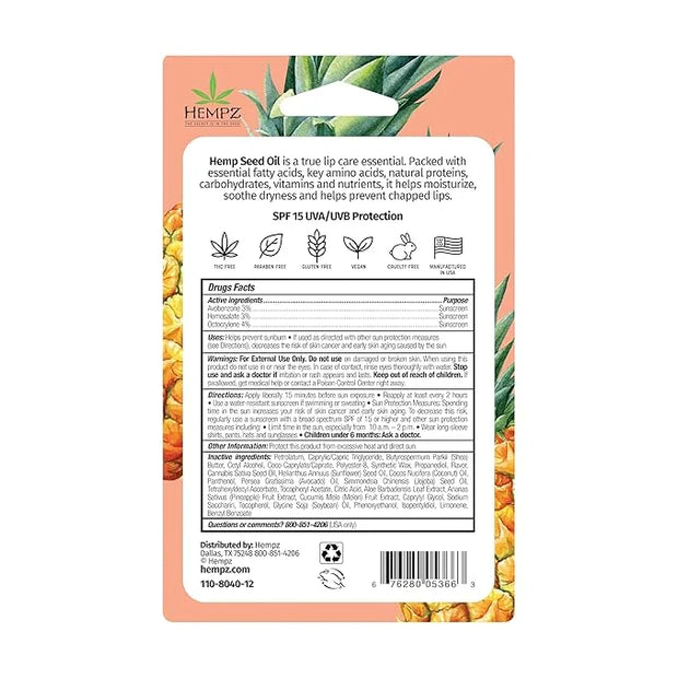 Hempz SPF 15 Lip Balm, Sweet Pineapple & Honey Melon Herbal Soothing Lip Care, for Men or Women .44 oz. - Product Image