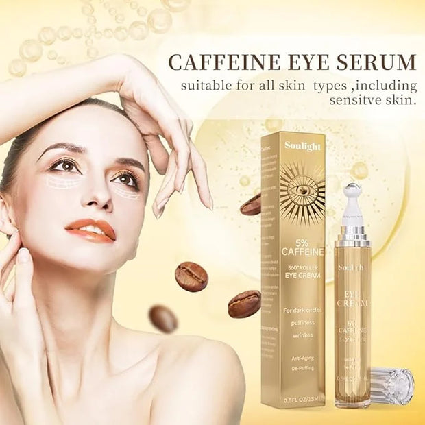Soulight 5% Caffeine Eye Serum for Dark Circles, Puffiness & Wrinkles - Brightening Under Eyes Treatment with Hyaluronic A...