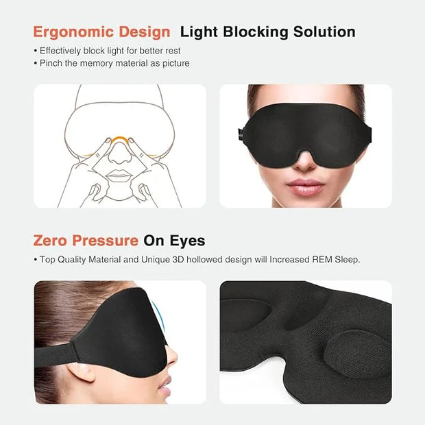 Sleep Eye Mask for Men Women 3D Contoured Cup, Concave Molded, Block Out Light, Molded Soft Comfort Eye Shade with Adjusta...