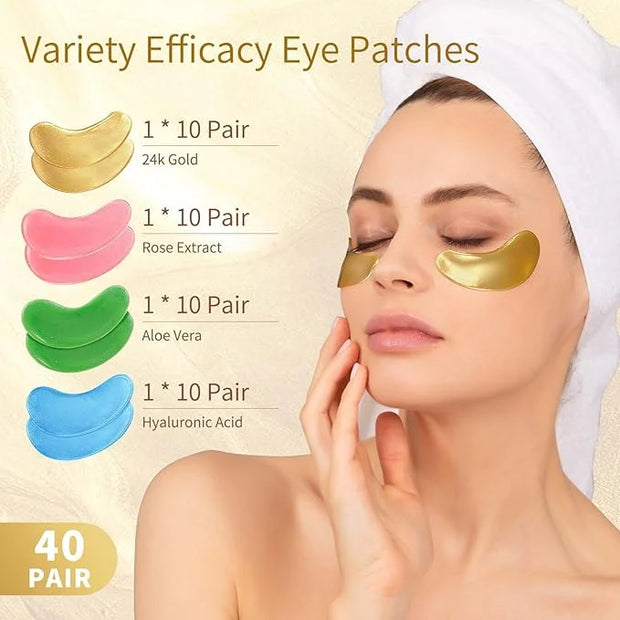 Under Eye Patches, 40 Pairs Eye Mask for Dark Circles, Puffy Eyes, Undereye Bags,Wrinkles,Eye Mask Patches with 24K Gold, ...