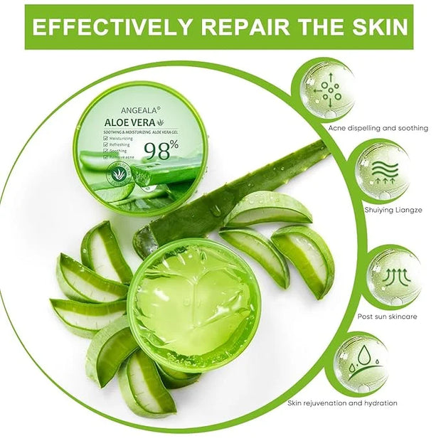 Organic Aloe Vera Gel for Face & Body Made within 12 Hours of Harvest, 98% Pure Aloe Vera Gel for Skin, Scalp, & Hair, Soo...