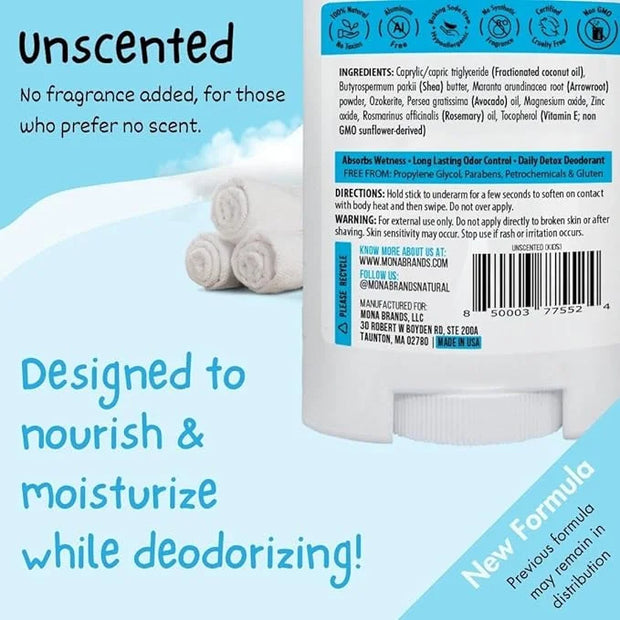 MONA Brands UNSCENTED All Natural Deodorant for Kids | Safe for Kids, Preteens, Teens, Boys and Girls | Baking Soda Free, ...