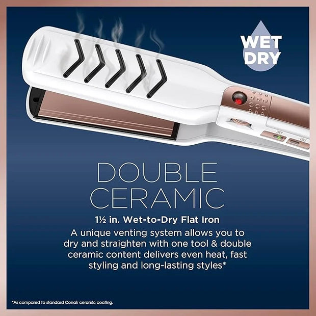Conair Double Ceramic Flat Iron, 1 1/2-inch Wet-to-Dry Hair Straightener - Product Image