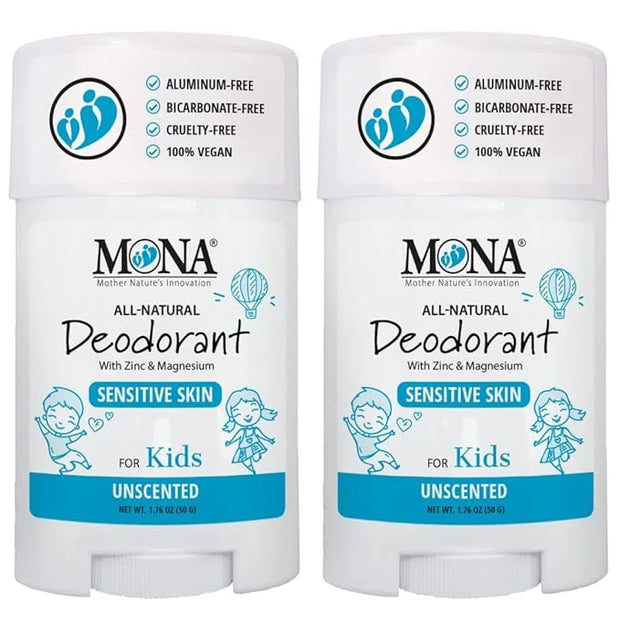 MONA Brands UNSCENTED All Natural Deodorant for Kids | Safe for Kids, Preteens, Teens, Boys and Girls | Baking Soda Free, ...
