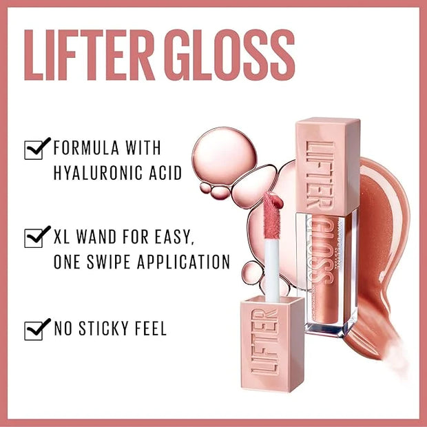 Maybelline Lifter Gloss, Hydrating Lip Gloss with Hyaluronic Acid, High Shine for Plumper Looking Lips, Gold, Warm Neutral...