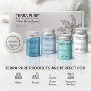 Terra Pure White Tea & Coconut Amenity Kit | Hotel Bulk Toiletries | 1 oz Shampoo, Conditioner, Lotion, Body Wash, Cleansi...