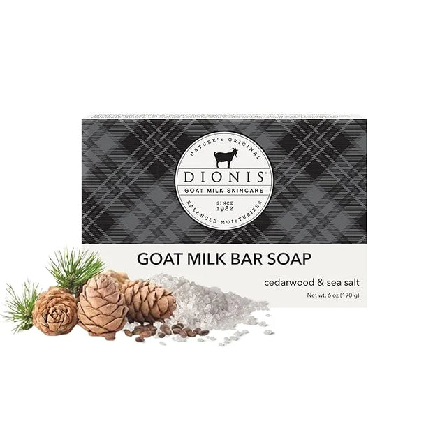 Dionis Goat Milk Men's Skincare Bundle – Cedarwood & Sea Salt Scented Bar Soap (6 oz) & Unscented 3pc Bath & Body Set with...