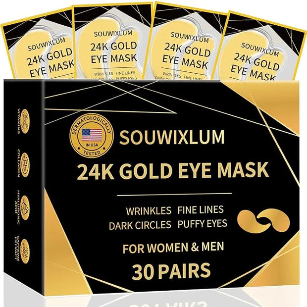 Under Eye Patches For Puffy Eyes 30Pairs, 24K Gold Eye Mask For Dark Circles and Puffiness, Under Eye Mask Patches Skincar...