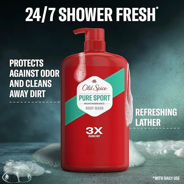 Old Spice Refreshing Body Wash for Men, High Endurance, 3X Defense, 24/7 Shower Fresh with Long Lasting Scent, Pure Sport ...