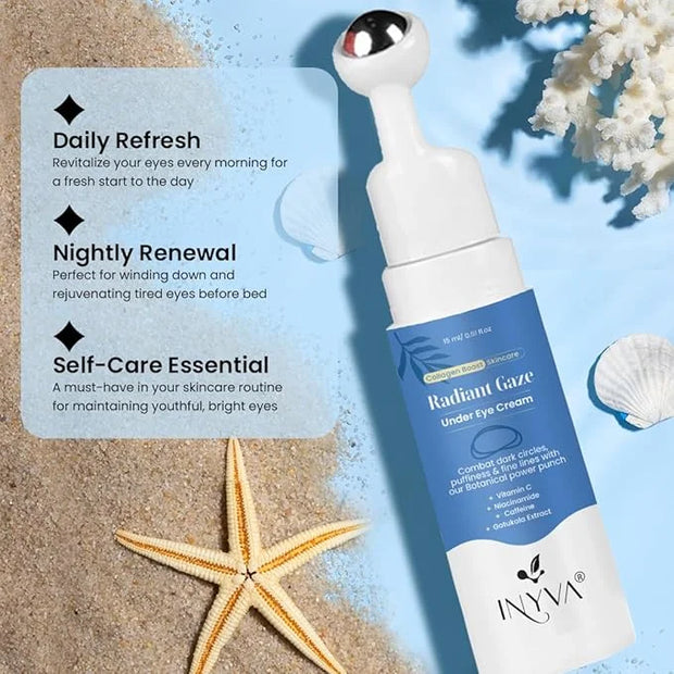 Radiant Gaze Under Eye Cream | Reduces Dark Circles, Puffiness & Fine Lines | Hydrating Vitamin C & Caffeine Formula | Soo...