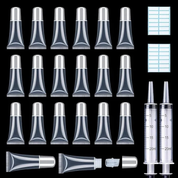 AMORIX 50PCS Lip Gloss Tubes 5ml Silver Cap Lip Gloss Containers Empty Lip Balm Tubes Refillable Cosmetic Squeeze Lipgloss...