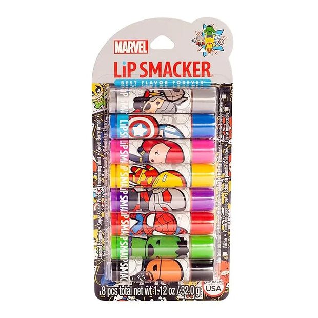 Lip Smacker Marvel Avenger Flavored Lip Balm Party Pack 8 Count, Super Hero, Spirderman, Iron Man, Captain America, Clear,...