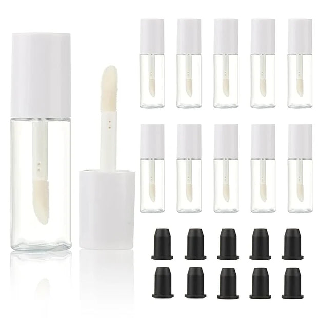 COSIDEA 10pcs 3ml empty lip gloss tubes with wand 0.1OZ Round mini White lipgloss tube container for DIY cosmetics packing...