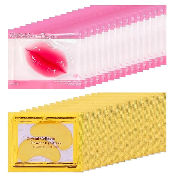 30 Pairs Lip Masks & Eye Masks, 24K Gold Gel Crystal Collagen Eye Pads, Moisturizing Lip Mask Crystal Lip Pads, Under Eye ...