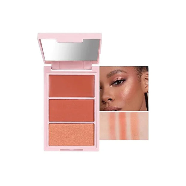 3D Blush Palette, Multi-Use Shimmery Contour Powder Palette Face Contour Cheeks Lightweight Smooth Blendable Blush Highlig...