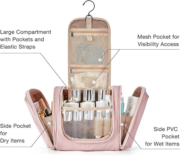 BAGSMART Toiletry Bag for Women, Travel Toiletry Organizer with hanging hook, Water-resistant Cosmetic Makeup Bag Travel O...