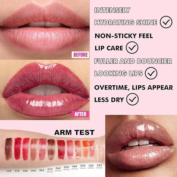 Lip Plumper Gloss Glitter Tinted Plumping Lip Gloss For Women Hydrating Long Lasting Shimmer Moisturizing Glossy Non Stick...