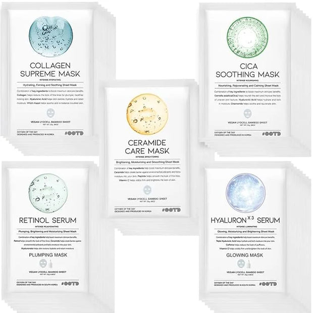 50Combo Korean Face Sheet Mask Gift Pack, Hydrating, Calming, Brightening, Smooting, Rejuvenating, EVE Vegan, Cica, Hyalur...