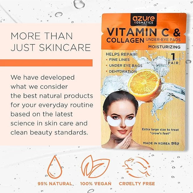 AZURE Collagen & Vitamin C Hydrating Under Eye Pads - Toning, Moisturizing & Rejuvenating Eye Mask Patches - Reduces Fine ...