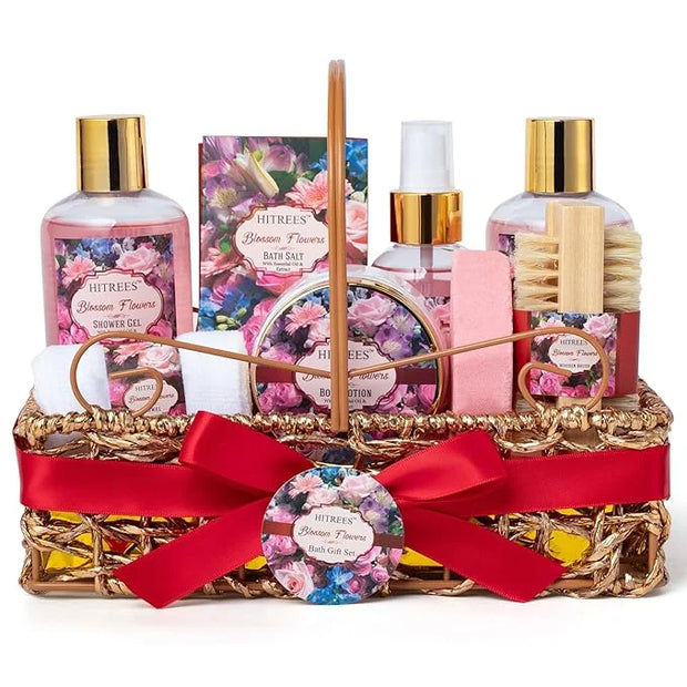 Spa Gift Basket for Women, ROSE & JASMINE Friendship Gifts Women, Tote Bag, Shower Gel, Hand & Body Cream, Hitrees Bath Gi...