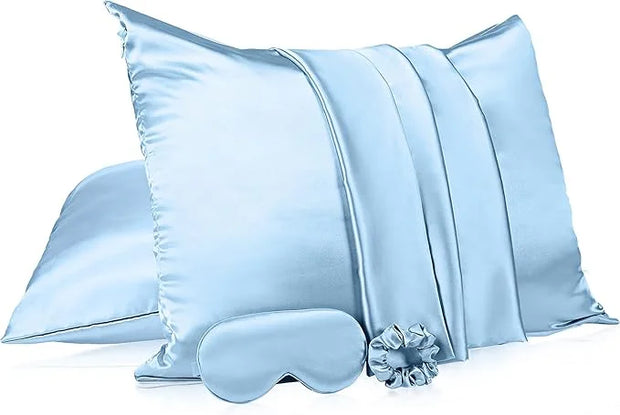 2 Pack Satin Pillowcase with Latent Zipper, Adjustable Satin Eye Mask for Sleeping and Satin Volume Scrunchie for Hair and...