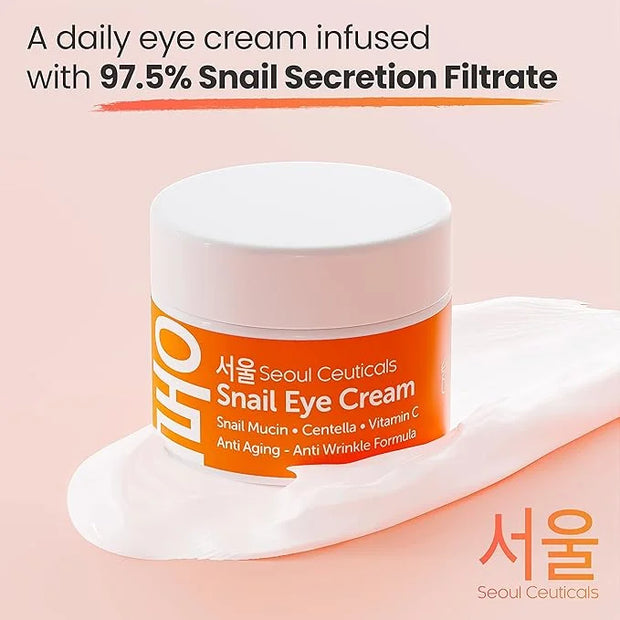 SeoulCeuticals Korean Snail Mucin Eye Cream - 97.5% Snail Filtrate K Beauty Anti Aging Under Eye Anti Wrinkle Eye Treatmen...