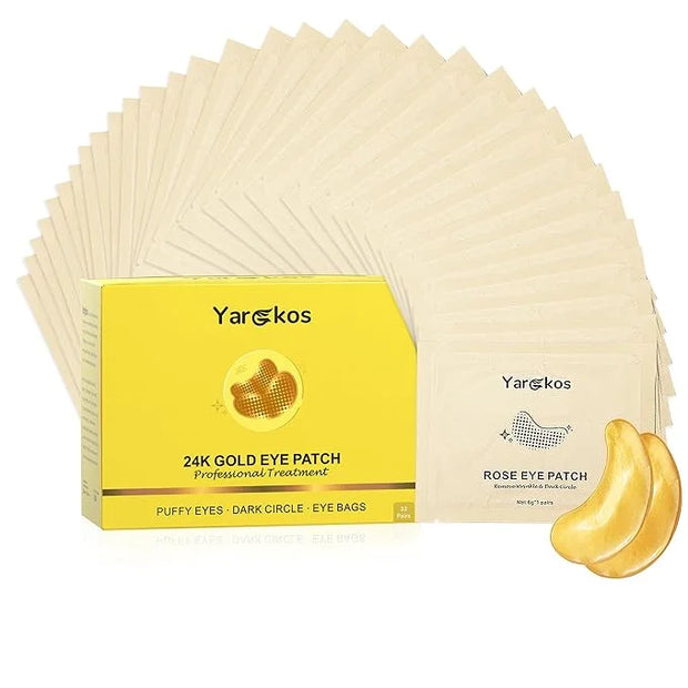 32 Pairs 24K Gold Under Eye Patches, Golden Cooling Hydrating Eye Mask for Dark Circles Puffiness Puffy Eyes, 32 Sets Anti...