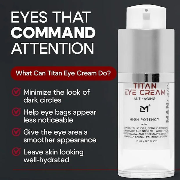 Titan Mens Eye Cream Anti Aging Bags & Dark Circle - Eye Bags Treatment for Men, High Potency Wrinkle Cream for Men, Herba...