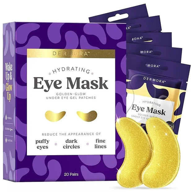 DERMORA Golden Glow Under Eye Patches (20 Pairs Eye Gels) - Rejuvenating Treatment for Dark Circles, Puffy Eyes, Refreshin...