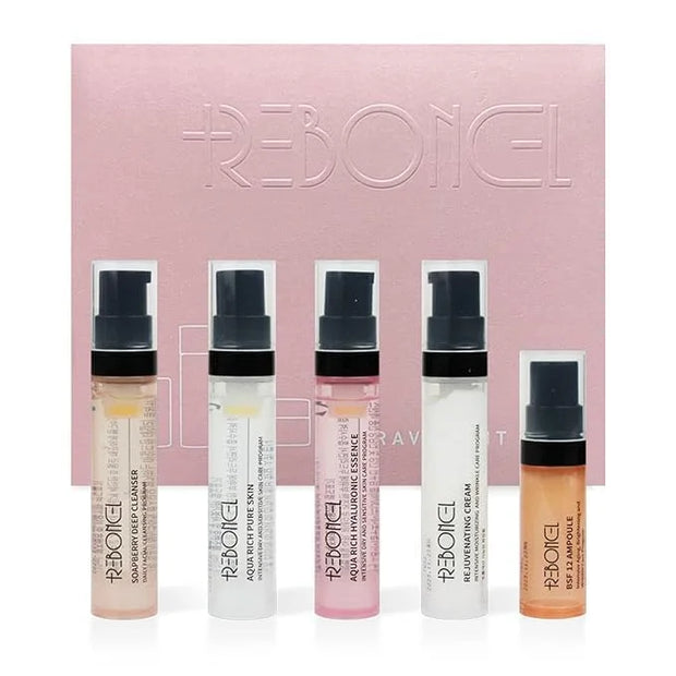 Korean Skin Care Set Travel Kit, TSA Approved Travel Size Toiletries, Ampoule, Cleanser, Toner, Essence, Cream | Travel Es...