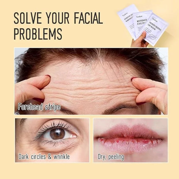 Forehead Wrinkle Patches,Under Eye Patches and Lip Mask 30 PCS. Face Masks Skincare With Retinol Serum For Anti-aging Puff...