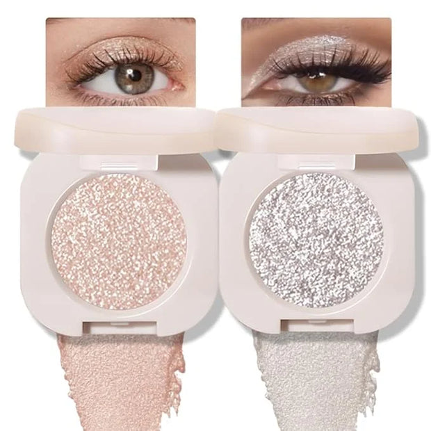 2Pcs Glitter Shimmer Sparkle Eyeshadow Palette Makeup for Green Blue Eyes, Light Brown&Sliver Glitter Shimmer eyeshadow Pa...