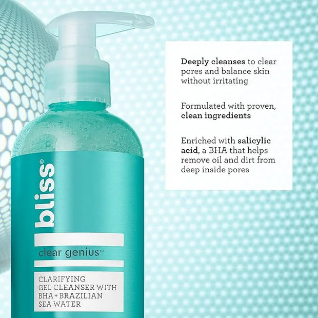 Bliss Daily Acne Routine Kit, 2pc Set- Clear Genius Toner + Serum, and Cleanser - Cleanse and Tone for Acne- Clean, Vegan,...