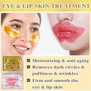 Gold Eye Mask And Pink Lip Mask,Natural Gel Eye Masks,Under Eye Gel Patches for Dark Circles,Eye Mask for Puffy Eyes,10 Pa...