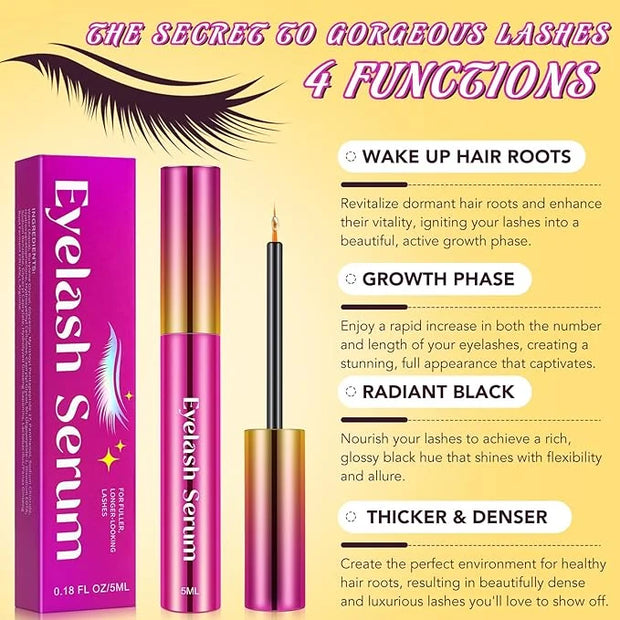 Lash Serum - 5ml Rapid Eyelash Growth Serum,eyelash serum,Growth Thickness, Stronger, Healthier Lashes & Brows, Vegan & Cr...