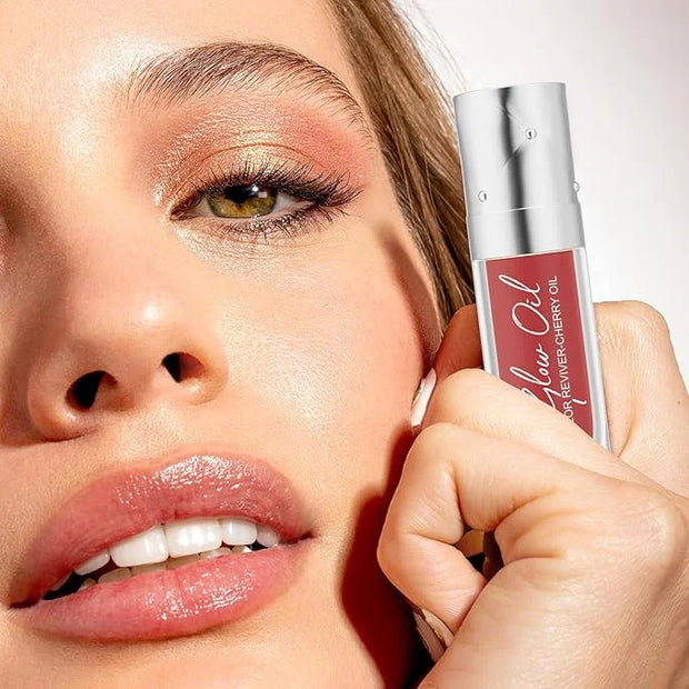 Hydrating Lip Glow Oil Long-Lasting Nourishing Lip Gloss Moisturizing Non-Sticky Plumping Lip Stain Tinted Cherry Oil Lip ...