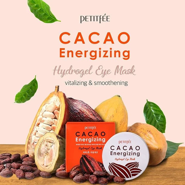 Petitfee Cacao Energizing Hydrogel Eye Mask 60ea (30pairs) - Nourishing Eye Patch with Cacao Seed Butter, Brazil Nut, Pine...