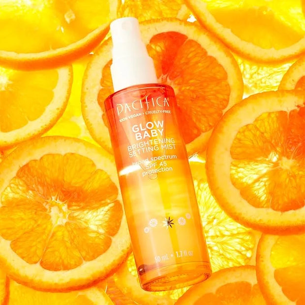 Pacifica Beauty Glow Baby Brightening Setting Mist, Broad Spectrum SPF 45, Makeup Setting Spray, UVA/UVB Protection, Blue ...