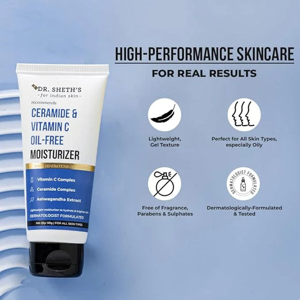 Dr. Sheth's Ceramide & Vitamin C Oil-Free Face Moisturizer | Enhances Glow & Strengthens Skin Barrier | Deeply Hydrates | ...