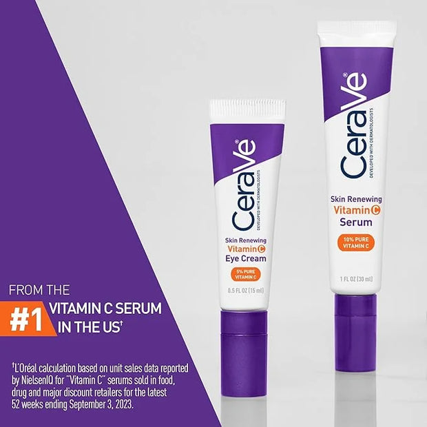 CeraVe Skin Renewing Vitamin C Eye Cream, Vitamin C, Hyaluronic Acid, Ceramides & Caffeine, Under Eye Cream For Dark Circl...