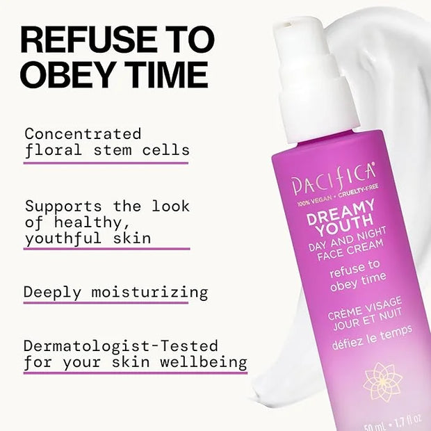 Pacifica Face Moisturizer Lotion - Dreamy Youth Day & Night Face Cream, Daily Skincare, Grapeseed Oil, Peptides, Hydrating...