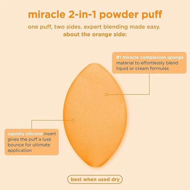 Real Techniques Miracle 2-In-1 Powder Puff 2 Pack, Dual-Sided, Full Size Makeup Blending Puff, Reversible Elastic Band, Ma...