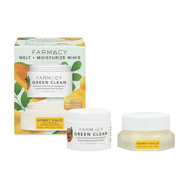 Farmacy Ceramide Face Moisturizer + Cleansing Balm Duo - Travel Size Skin Care Set with Green Clean Makeup Remover Balm + ...