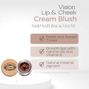 2-in-1 Cream Cheek Blush + Lip Color | Natural Mineral pigment | Soft Lips with natural oils and Vitamin E | 100% Plant in...