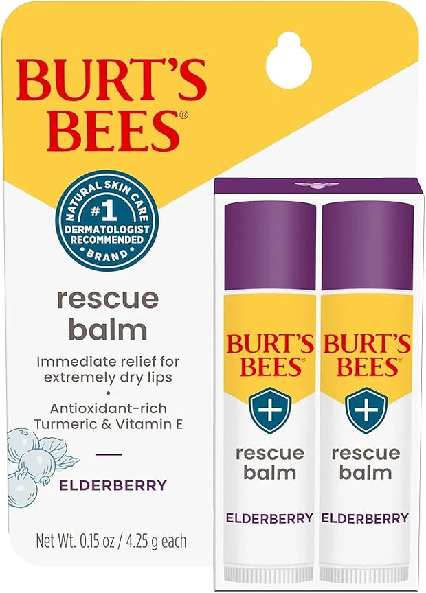 Burt's Bees Rescue Balm Elderberry Lip Balm, With Antioxidant-Rich Elderberry, Tint-Free, Natural Origin Lip Care, 2 Tubes...