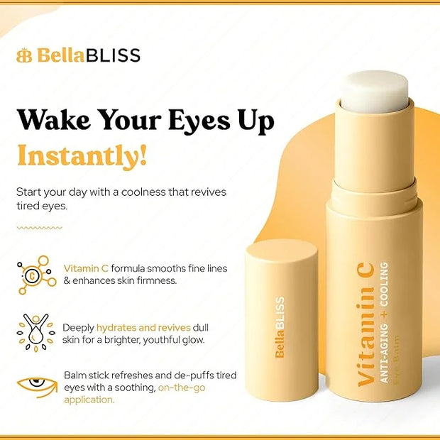 BellaBLISS Vitamin C Eye Balm Stick – Lightweight Under Eye Cream for Puffiness, Dark Circles & Wrinkles – Made in Korea –...