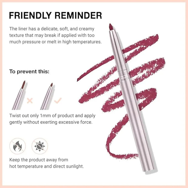 evpct Silky Lip Liner Pencil Retractable, Wine Red Smooth Lip Liner Creamy Velvet Lipliner Long-Lasting for Korean Makeup ...