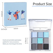 9 Colors Blue Grey Highly Pigmented Colorful Eyeshadow Palette,Matte Shimmer Navy Blue Sky Blue Grey Eye Shadow Makeup Pal...