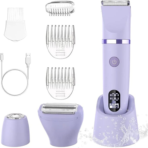 3-in-1 Electric Razor IPX7 Waterproof Bikini Trimmer Wet & Dry Use Painless Personal Trimmer Groomer for Ladies Face Body ...