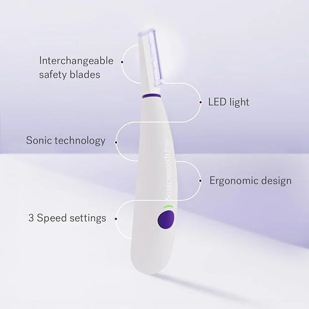 Michael Todd Beauty Sonicsmooth Pro+ Dermaplane Razor for Women Face + Eyebrow trimmer Dermaplaning System w/LED Light Pea...